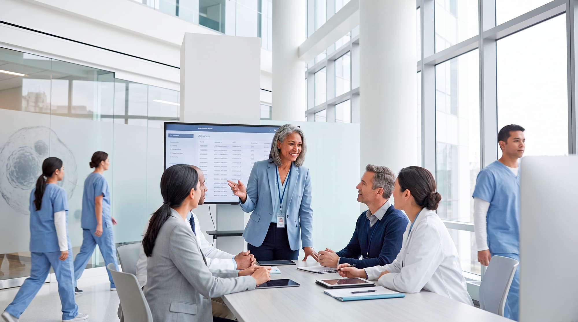 Oncology research team review